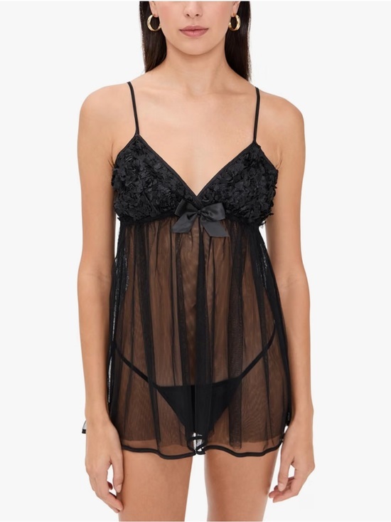Flora Nikrooz Lingerie Bellflower Sheer Camidoll W G String Size Large Nwot